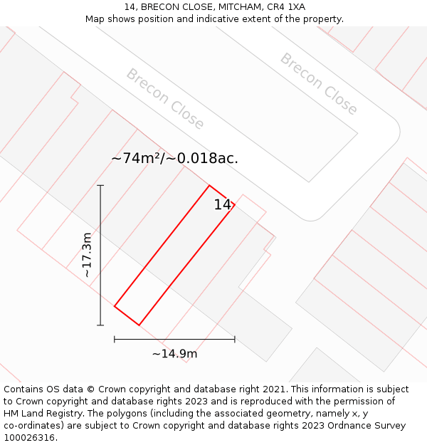 14, BRECON CLOSE, MITCHAM, CR4 1XA: Plot and title map