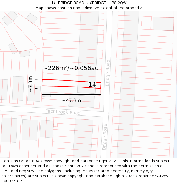 14, BRIDGE ROAD, UXBRIDGE, UB8 2QW: Plot and title map