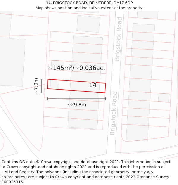 14, BRIGSTOCK ROAD, BELVEDERE, DA17 6DP: Plot and title map