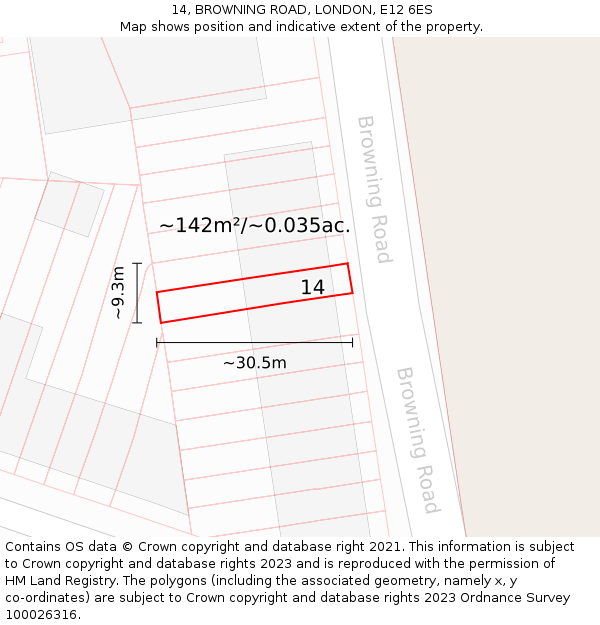 14, BROWNING ROAD, LONDON, E12 6ES: Plot and title map
