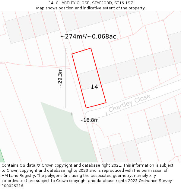 14, CHARTLEY CLOSE, STAFFORD, ST16 1SZ: Plot and title map