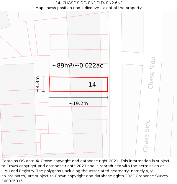 14, CHASE SIDE, ENFIELD, EN2 6NF: Plot and title map