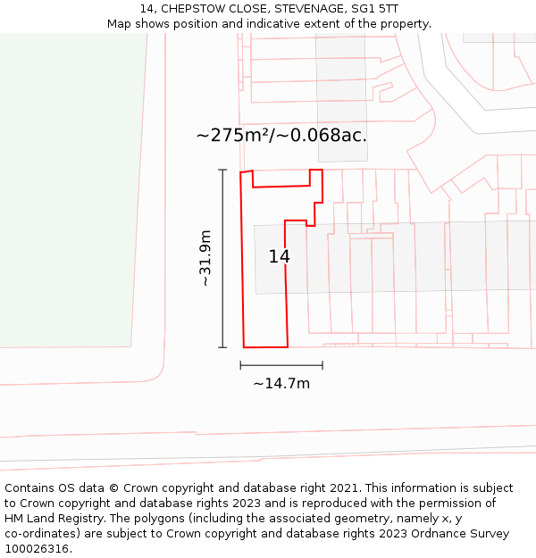 14, CHEPSTOW CLOSE, STEVENAGE, SG1 5TT: Plot and title map