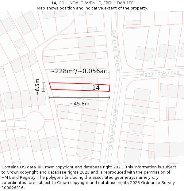 14, COLLINDALE AVENUE, ERITH, DA8 1EE: Plot and title map