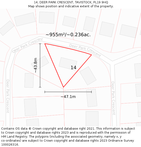 14, DEER PARK CRESCENT, TAVISTOCK, PL19 9HQ: Plot and title map