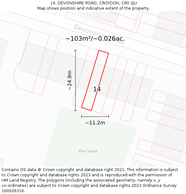 14, DEVONSHIRE ROAD, CROYDON, CR0 2JU: Plot and title map