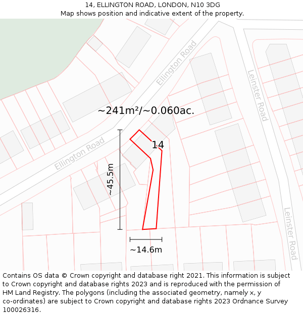 14, ELLINGTON ROAD, LONDON, N10 3DG: Plot and title map
