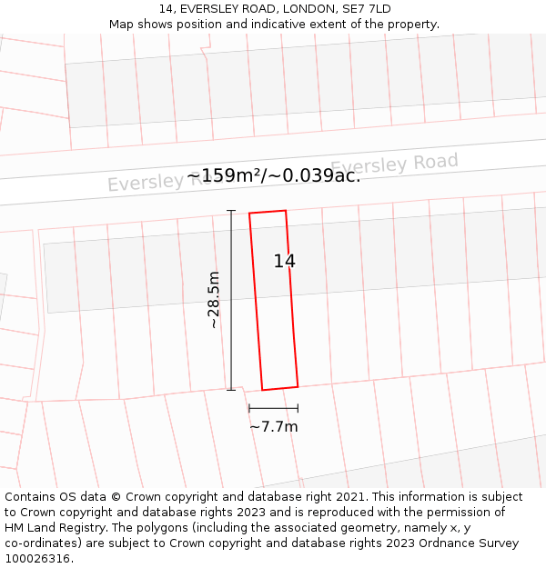 14, EVERSLEY ROAD, LONDON, SE7 7LD: Plot and title map