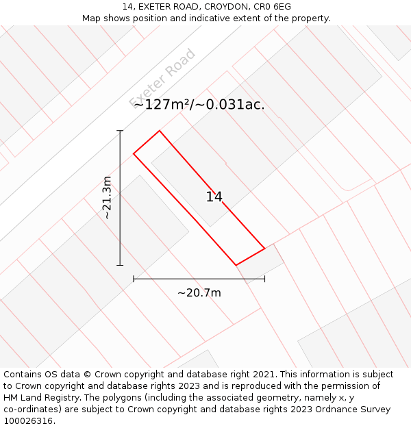 14, EXETER ROAD, CROYDON, CR0 6EG: Plot and title map