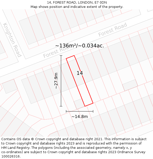 14, FOREST ROAD, LONDON, E7 0DN: Plot and title map