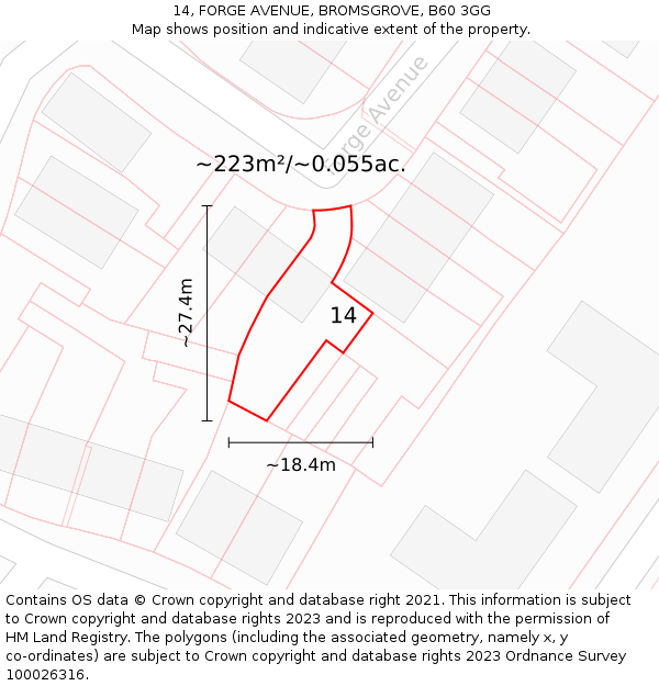 14, FORGE AVENUE, BROMSGROVE, B60 3GG: Plot and title map