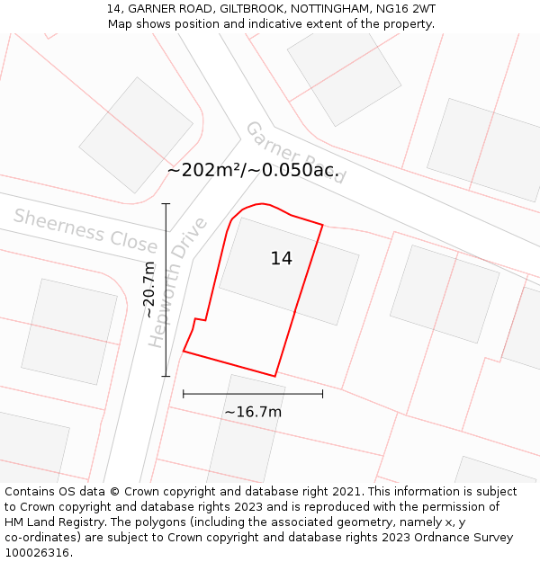 14, GARNER ROAD, GILTBROOK, NOTTINGHAM, NG16 2WT: Plot and title map