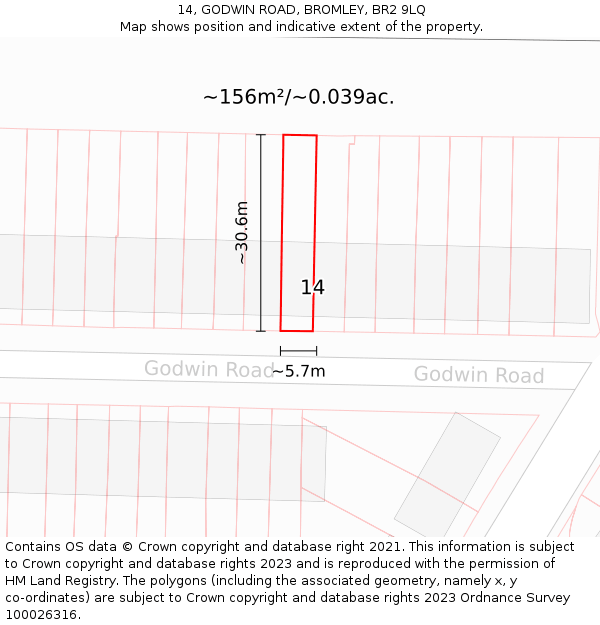 14, GODWIN ROAD, BROMLEY, BR2 9LQ: Plot and title map
