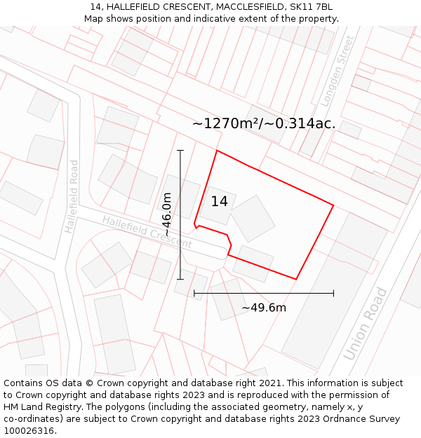 14, HALLEFIELD CRESCENT, MACCLESFIELD, SK11 7BL: Plot and title map