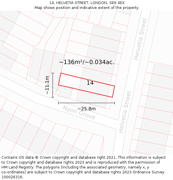 14, HELVETIA STREET, LONDON, SE6 4EX: Plot and title map