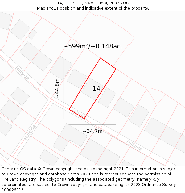 14, HILLSIDE, SWAFFHAM, PE37 7QU: Plot and title map