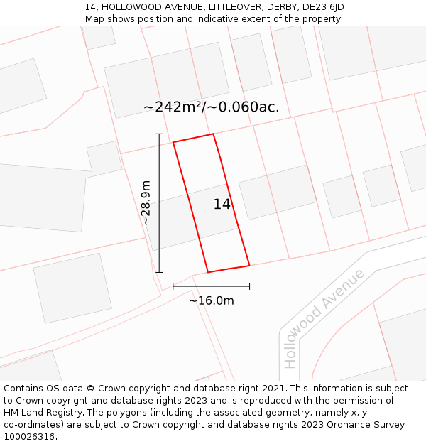 14, HOLLOWOOD AVENUE, LITTLEOVER, DERBY, DE23 6JD: Plot and title map