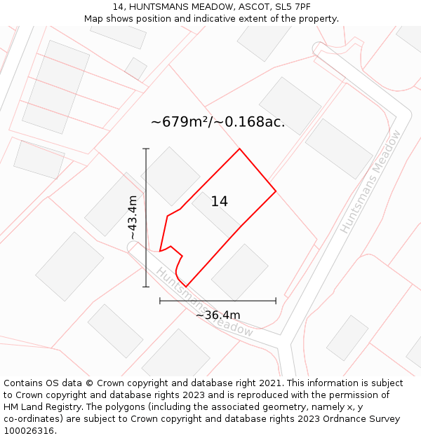 14, HUNTSMANS MEADOW, ASCOT, SL5 7PF: Plot and title map