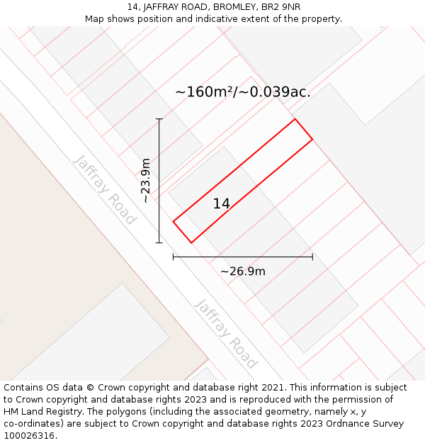 14, JAFFRAY ROAD, BROMLEY, BR2 9NR: Plot and title map