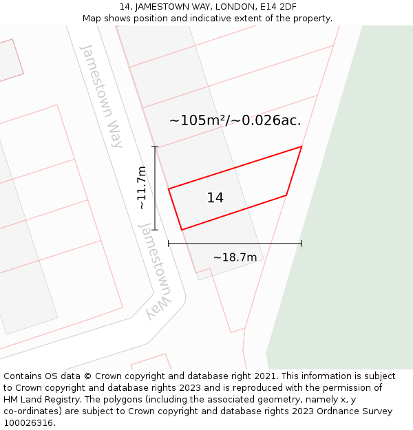 14, JAMESTOWN WAY, LONDON, E14 2DF: Plot and title map