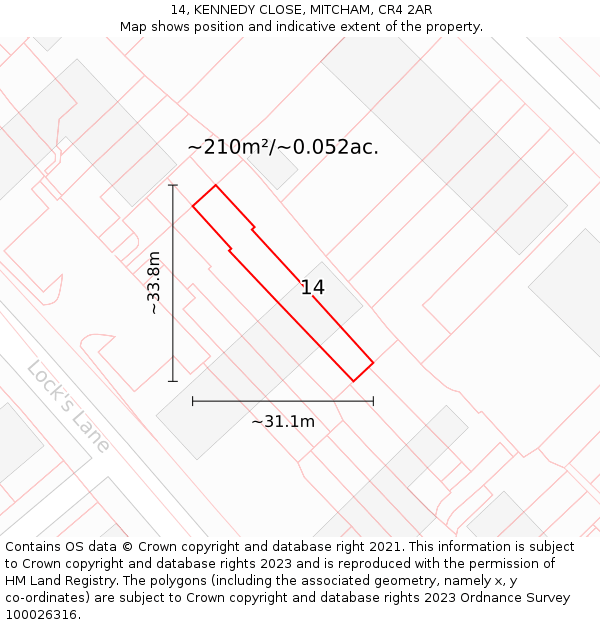 14, KENNEDY CLOSE, MITCHAM, CR4 2AR: Plot and title map