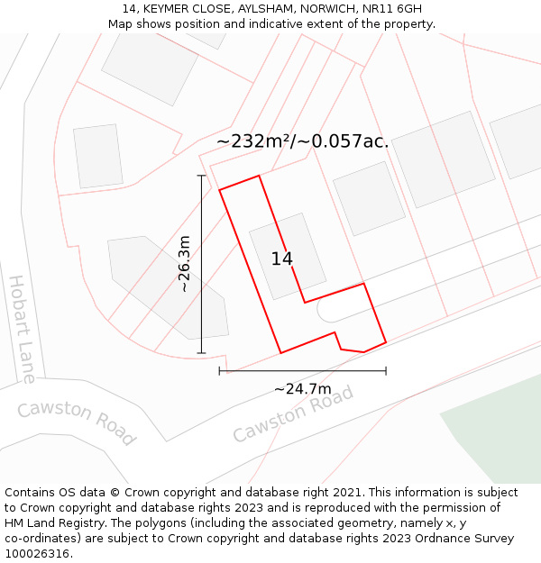 14, KEYMER CLOSE, AYLSHAM, NORWICH, NR11 6GH: Plot and title map