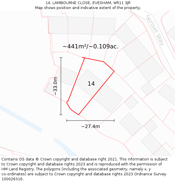 14, LAMBOURNE CLOSE, EVESHAM, WR11 3JR: Plot and title map