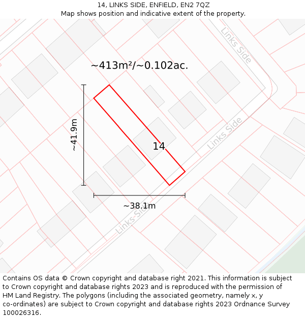 14, LINKS SIDE, ENFIELD, EN2 7QZ: Plot and title map