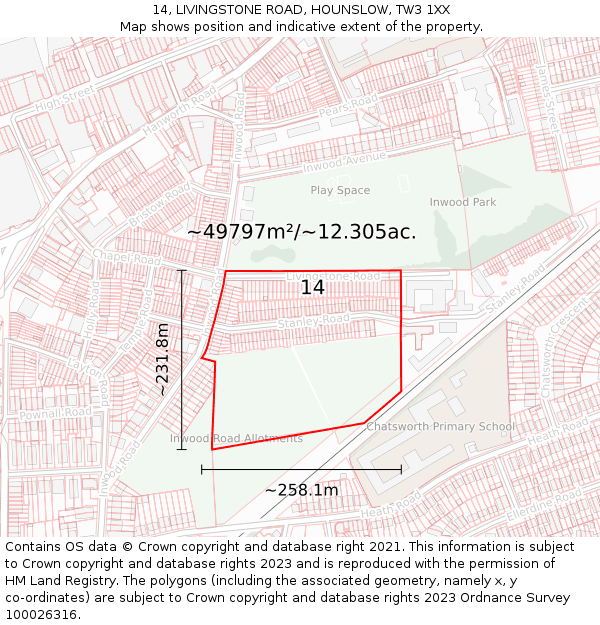 14, LIVINGSTONE ROAD, HOUNSLOW, TW3 1XX: Plot and title map
