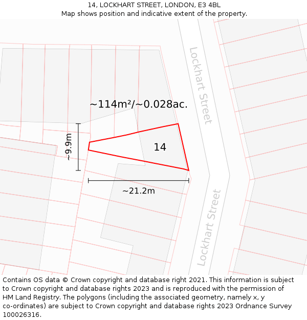 14, LOCKHART STREET, LONDON, E3 4BL: Plot and title map