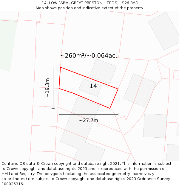 14, LOW FARM, GREAT PRESTON, LEEDS, LS26 8AD: Plot and title map