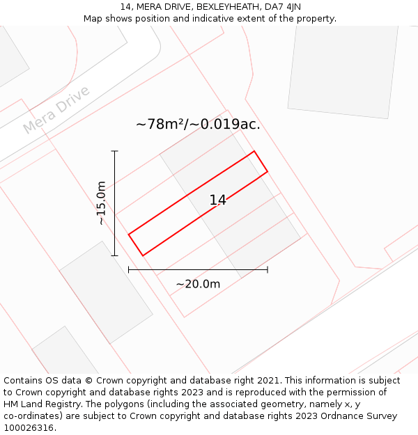 14, MERA DRIVE, BEXLEYHEATH, DA7 4JN: Plot and title map