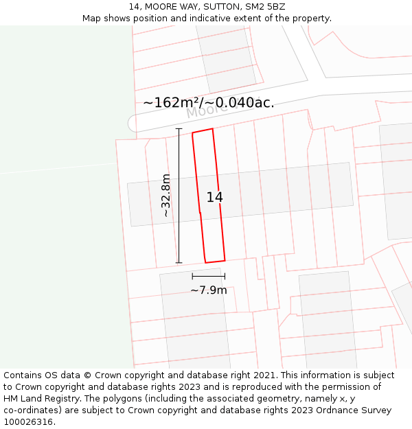 14, MOORE WAY, SUTTON, SM2 5BZ: Plot and title map