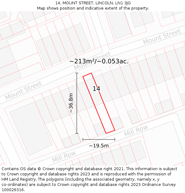 14, MOUNT STREET, LINCOLN, LN1 3JG: Plot and title map