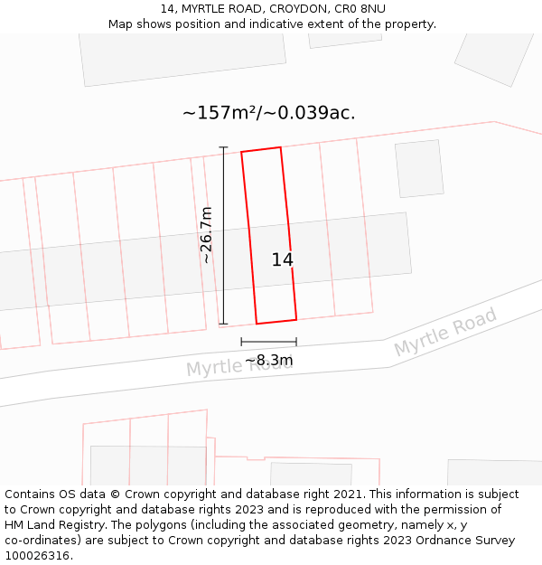 14, MYRTLE ROAD, CROYDON, CR0 8NU: Plot and title map