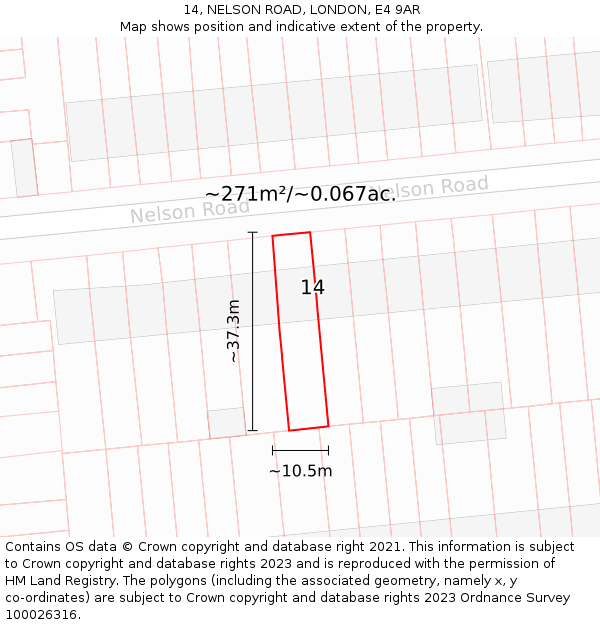 14, NELSON ROAD, LONDON, E4 9AR: Plot and title map