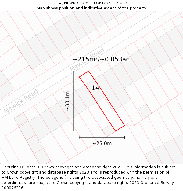 14, NEWICK ROAD, LONDON, E5 0RR: Plot and title map