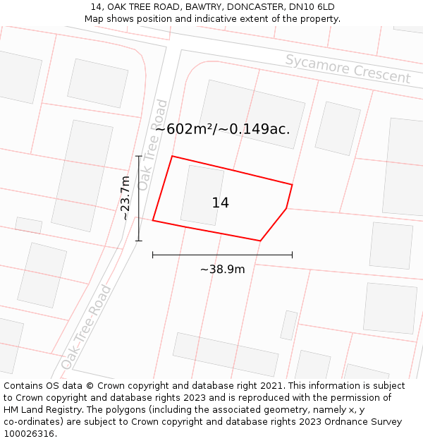 14, OAK TREE ROAD, BAWTRY, DONCASTER, DN10 6LD: Plot and title map