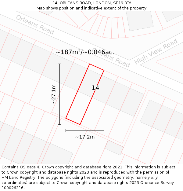 14, ORLEANS ROAD, LONDON, SE19 3TA: Plot and title map