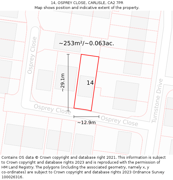 14, OSPREY CLOSE, CARLISLE, CA2 7PR: Plot and title map