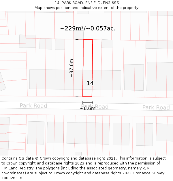 14, PARK ROAD, ENFIELD, EN3 6SS: Plot and title map