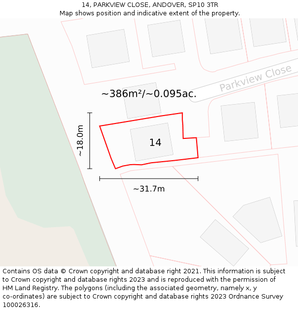14, PARKVIEW CLOSE, ANDOVER, SP10 3TR: Plot and title map