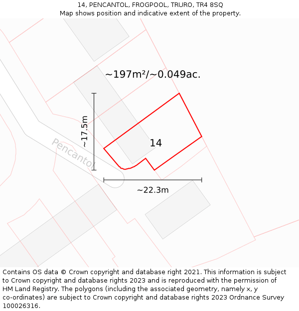 14, PENCANTOL, FROGPOOL, TRURO, TR4 8SQ: Plot and title map