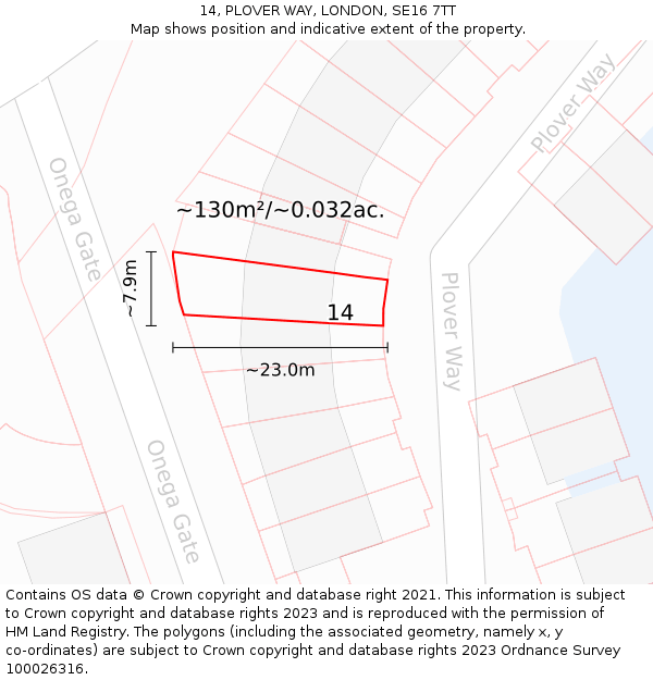 14, PLOVER WAY, LONDON, SE16 7TT: Plot and title map