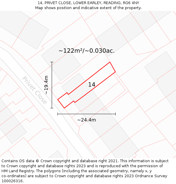 14, PRIVET CLOSE, LOWER EARLEY, READING, RG6 4NY: Plot and title map