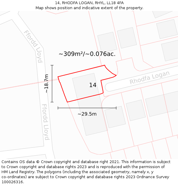 14, RHODFA LOGAN, RHYL, LL18 4FA: Plot and title map