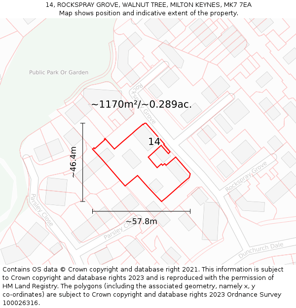 14, ROCKSPRAY GROVE, WALNUT TREE, MILTON KEYNES, MK7 7EA: Plot and title map