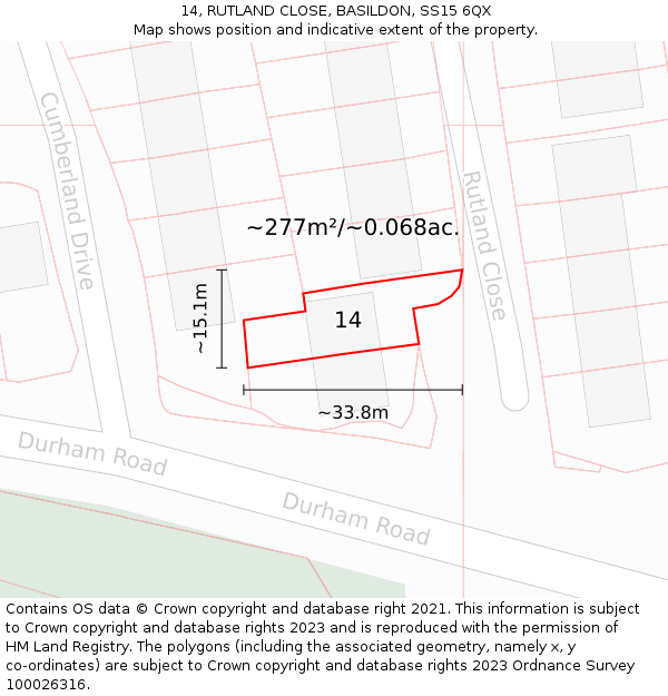 14, RUTLAND CLOSE, BASILDON, SS15 6QX: Plot and title map