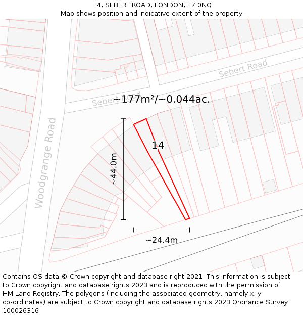 14, SEBERT ROAD, LONDON, E7 0NQ: Plot and title map