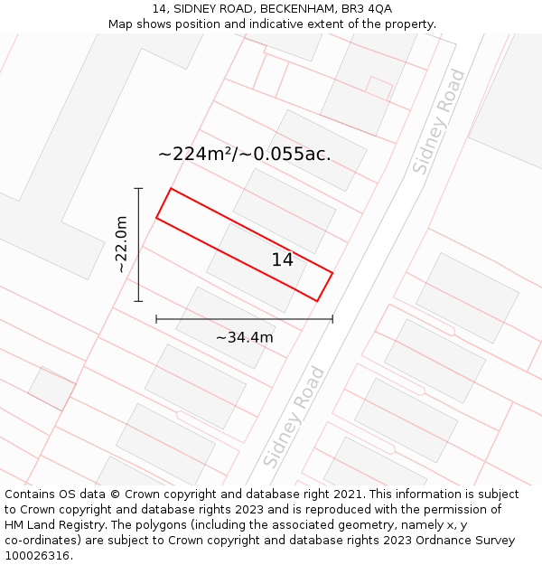 14, SIDNEY ROAD, BECKENHAM, BR3 4QA: Plot and title map